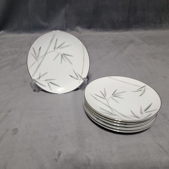 Set Of 6 Noritake China 6 3/8" Dessert Plates Bambina 5791 Silver Trim Japan - Picture 1 of 16